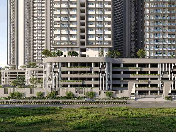 Grand entrance canopy of Moonglade apartments in Kokapet